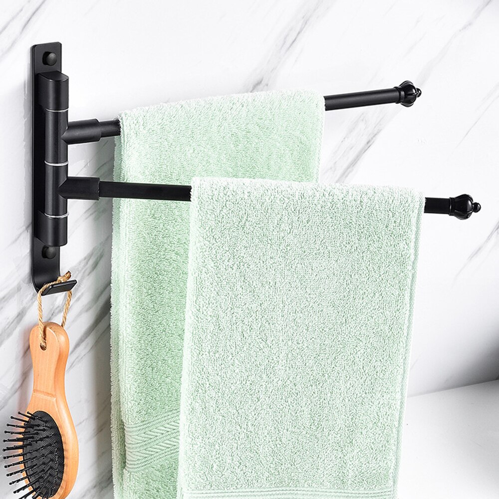 Badeværelse vægmonteret håndklædeholder holder roterende bar håndklædeholder tøjkrog tøjkrog badeværelsestilbehør sæt rum aluminiumsstang: Sort 2- bar