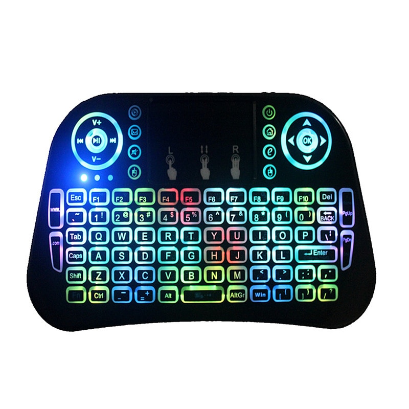 7 Color Backlit I8 Mini Wireless Keyboard 2.4ghz English Russian 3 Colour Air Mouse with Touchpad Remote Control Android TV Box