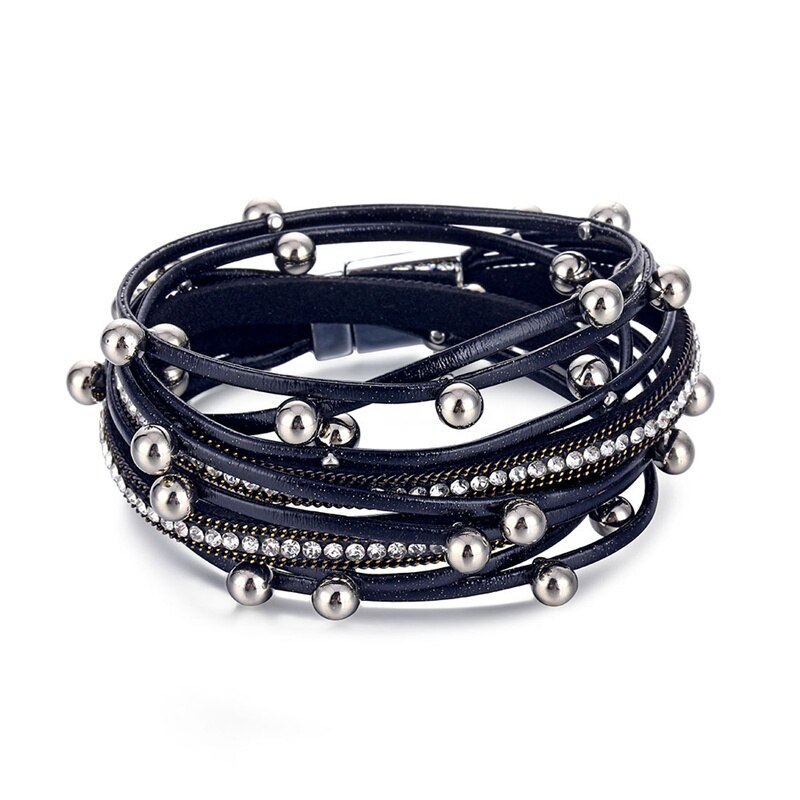 Rosa Leder Armbänder Für Frauen Kristall Metall Perlen Charme Armbinde Bohemien mehrschichtig wickeln Armbinde Femme Schmuck: A 1