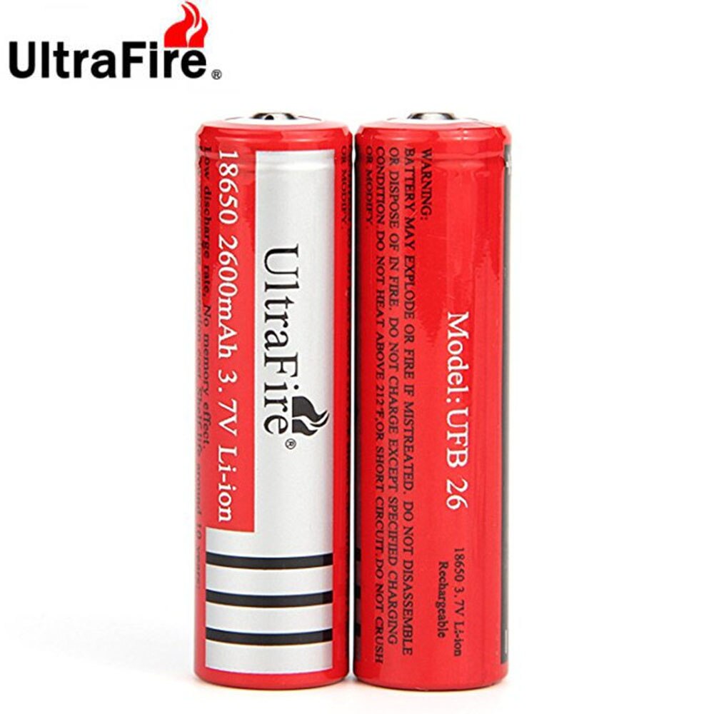 UltraFire 3,7 V 18650 Batterie Echte Kapazität 2600mAh Li-Ion Akku (Mit PCB) für Taschenlampe Scheinwerfer Batterie: 2stck batterie