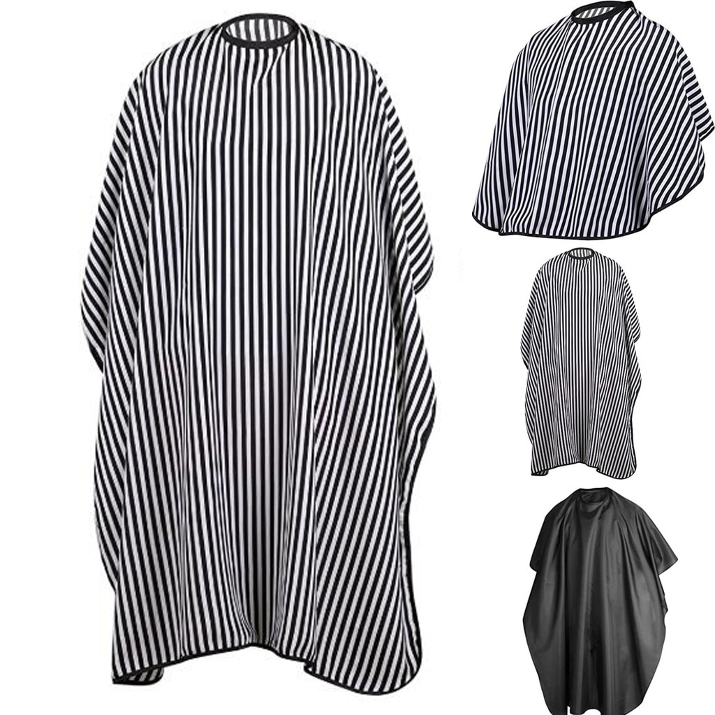 Robe de coiffure ajustable à rayures noires et blanches, tablier Cape pour barbier, coupe de cheveux, pour salon de beauté, SK-9