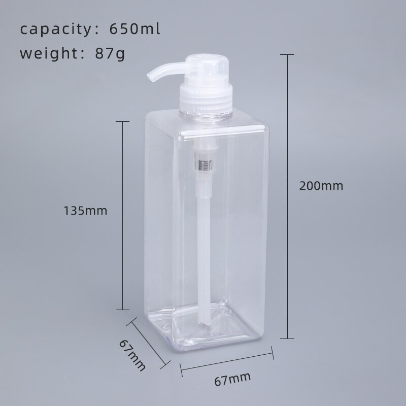 250Ml, 450Ml, 650Ml Dikker Vierkante Hervulbare Fles Petg Douchegel Shampoo Vloeibare Zeep Dispenser Container 1Pc: 650ml clear
