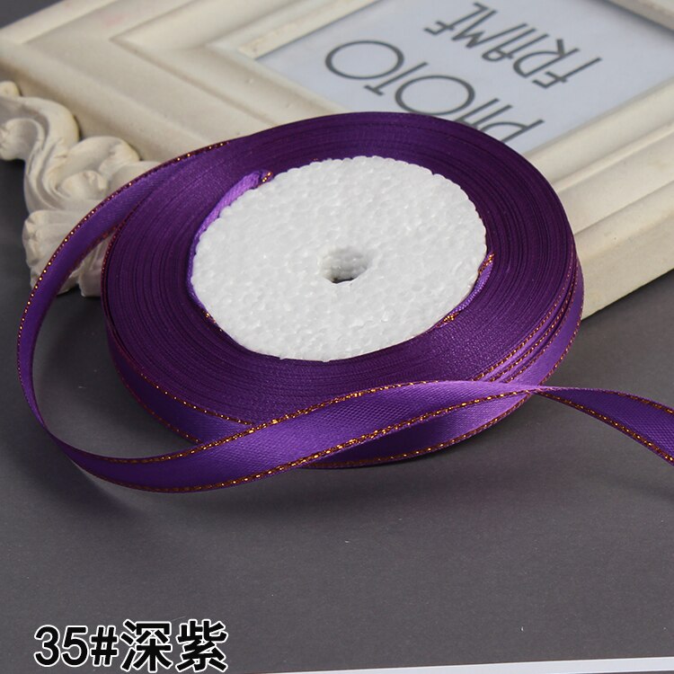 3/8" 10mm 25yards Gold Edges Satin Ribbon Wedding Happy Birthday Box Packaging Decorations DIY Craft Bow: Dark Purple