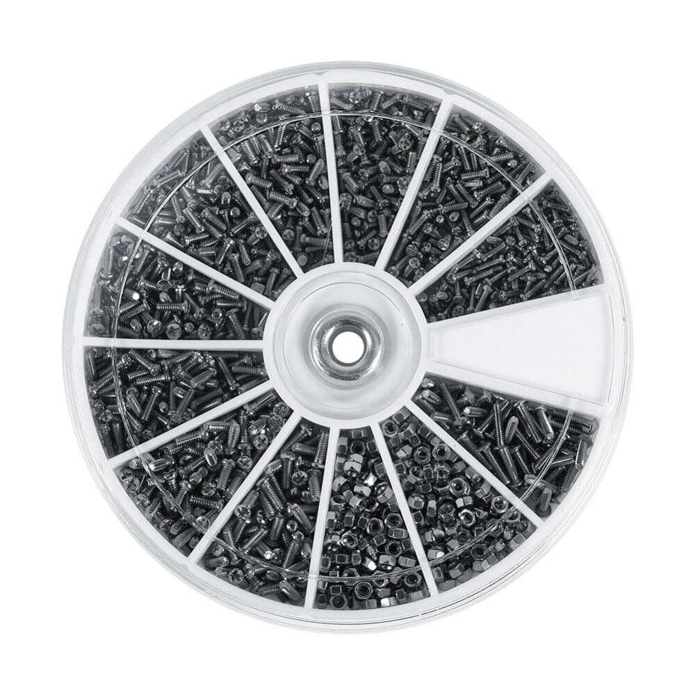 600 st / set små skruvar i rostfritt stål 12 sorters sortiment av elektronikmuttrar  + 1pc skruvmejsel för glasögonreparationsverktyg