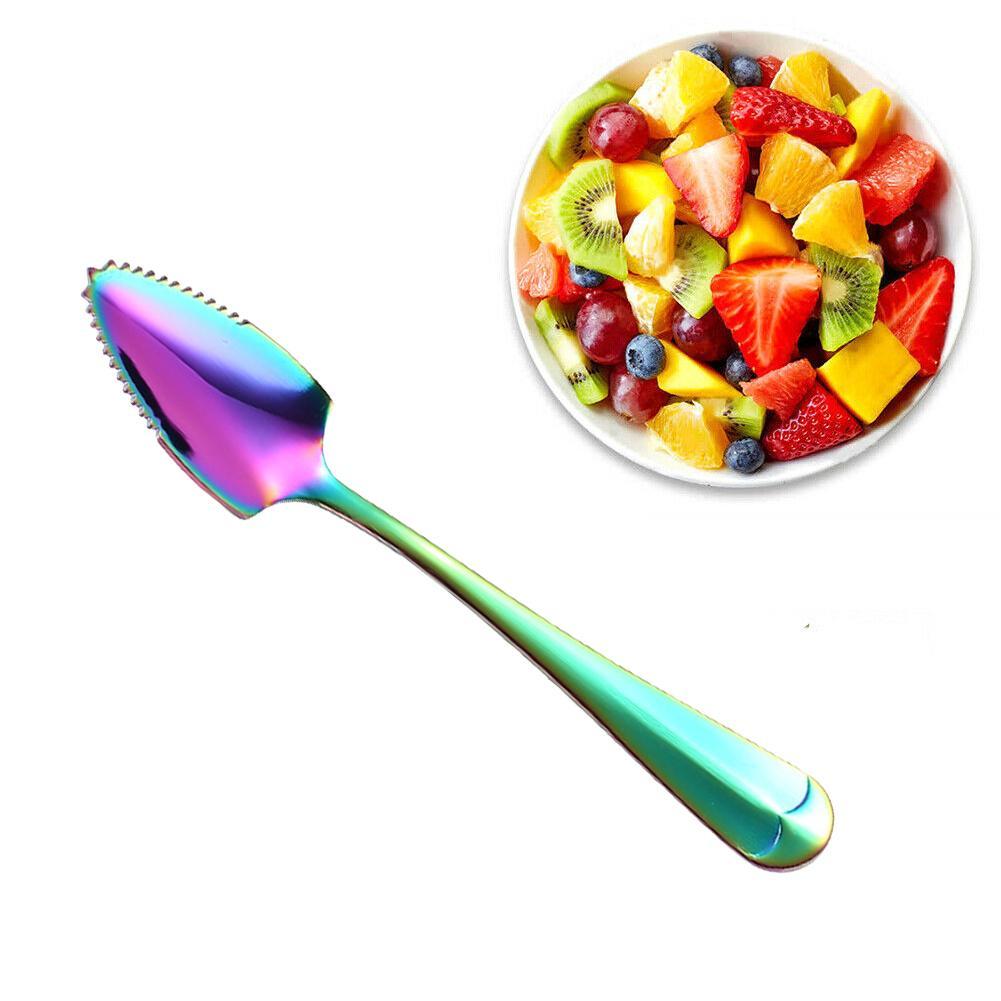 Cuillère grattoir à pamplemousse en acier, 1 pièce, dents de scie dentelées, manche multifonctionnel, préparation d'aliments pour bébés, Long bord H8H4