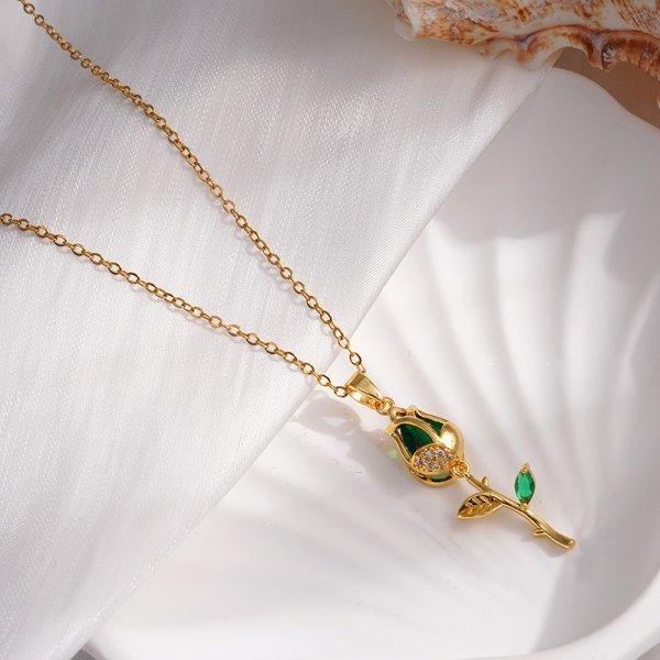 Collar con colgante de tulipán de acero inoxidable ligero de lujo para mujer, cadena de Color dorado, collar de flores, de joyería de la suerte para niñas: Color amarillo dorado claro