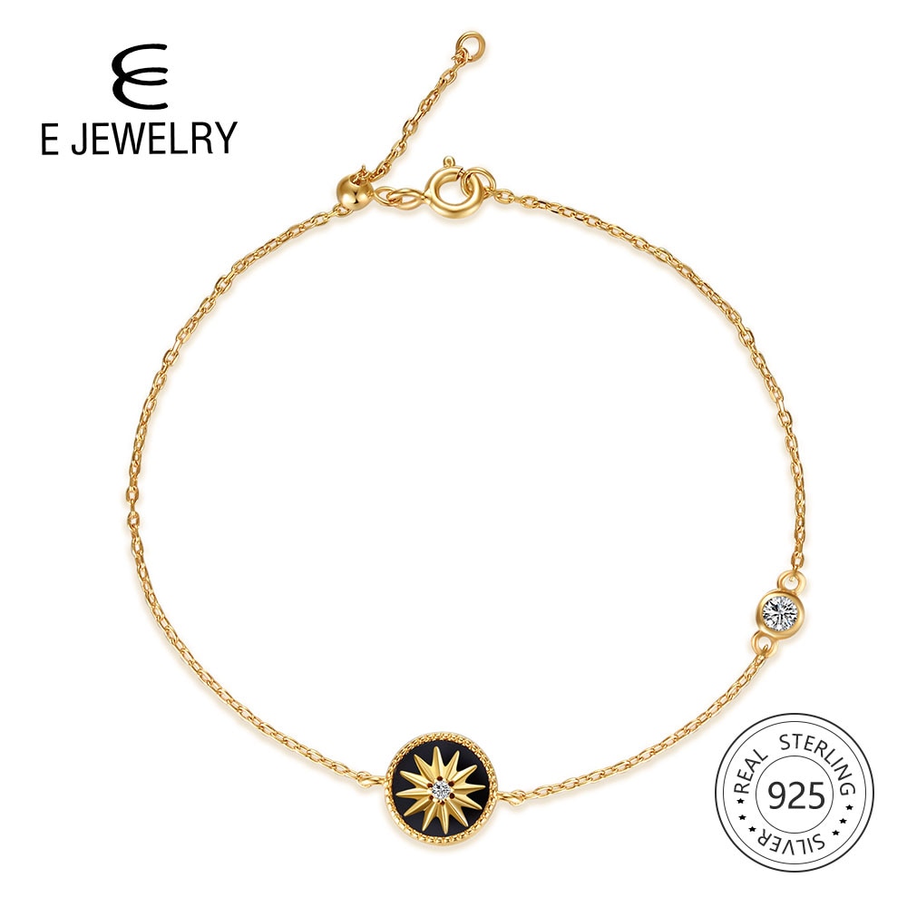 E Schmuck 18K Gold Überzogene 925 Sterling Silber Sterne Charme Kette Armbänder für Frauen Silber 925 Link Armband cubic zirkon