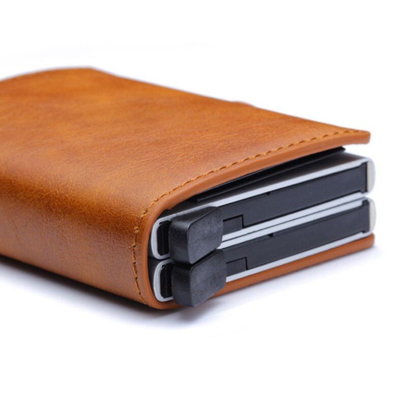 Europa RFID-bescherming Heren lederen creditcardhouder Dubbele aluminium bankkaart beschermhoes ID-portemonnee voor de mens