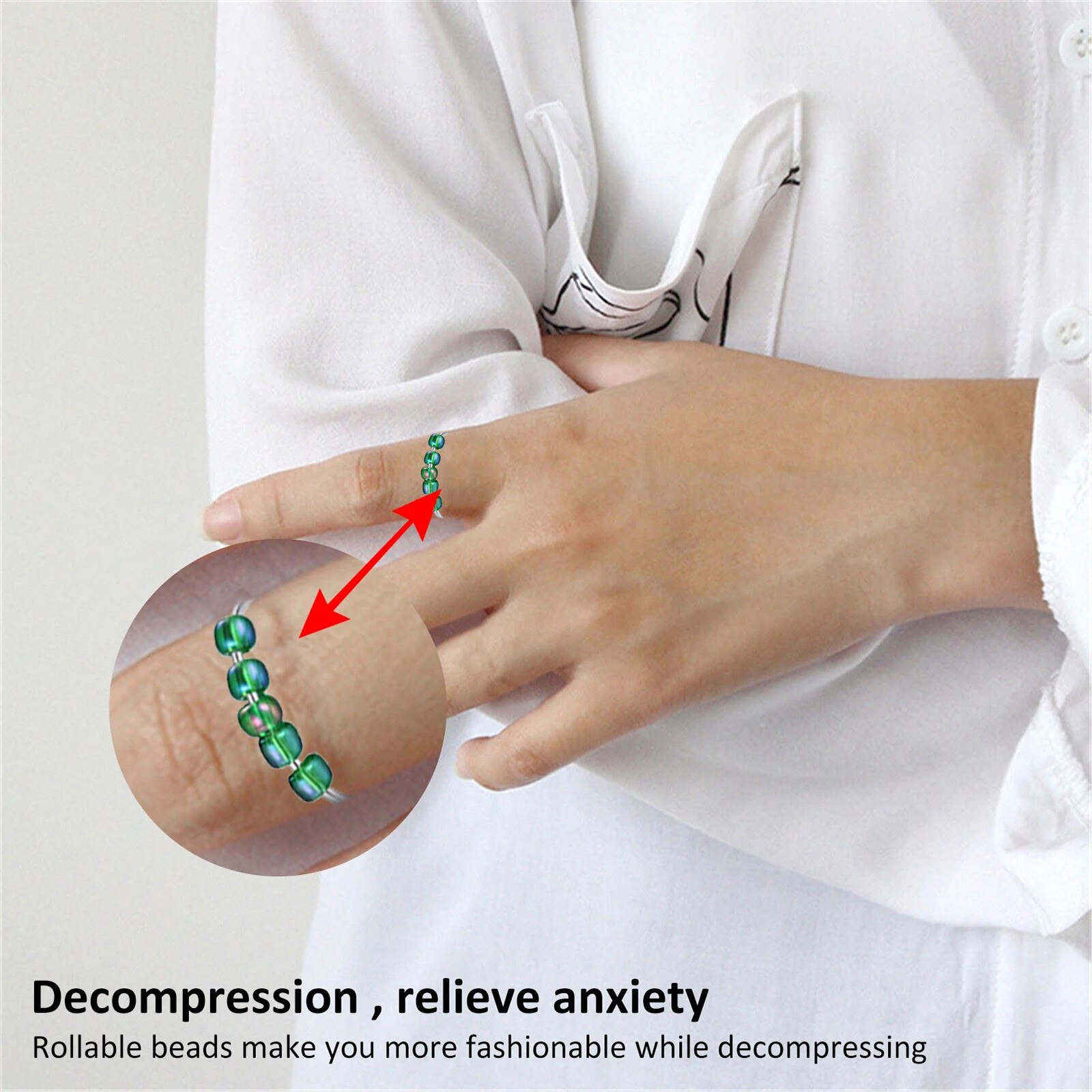 Fidget Beads Fidget Ring Spinner Single Coil Spiral Fidget Ring Beads Toy For Girl Women Rotate Freely Antistress Anxiety Ring