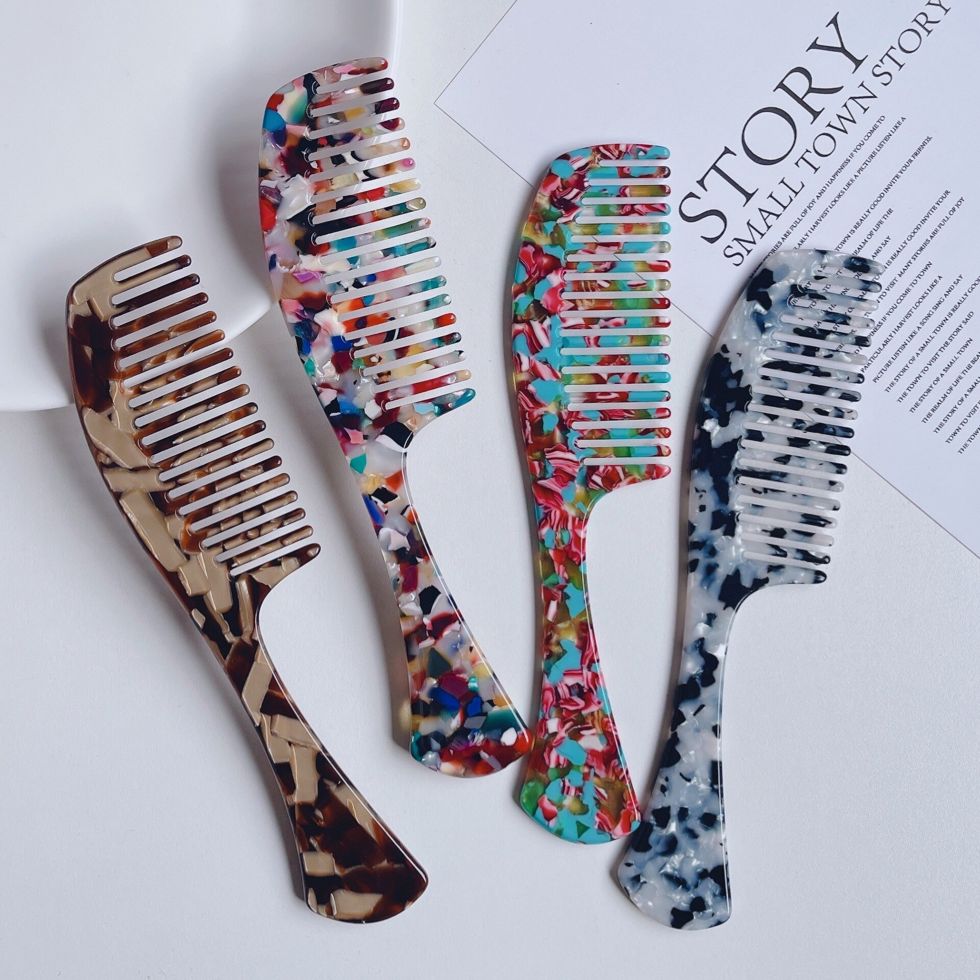 Peigne en acétate à double usage pour cheveux, accessoire de coiffure domestique rétro marbré, peigne antistatique à dents fermées