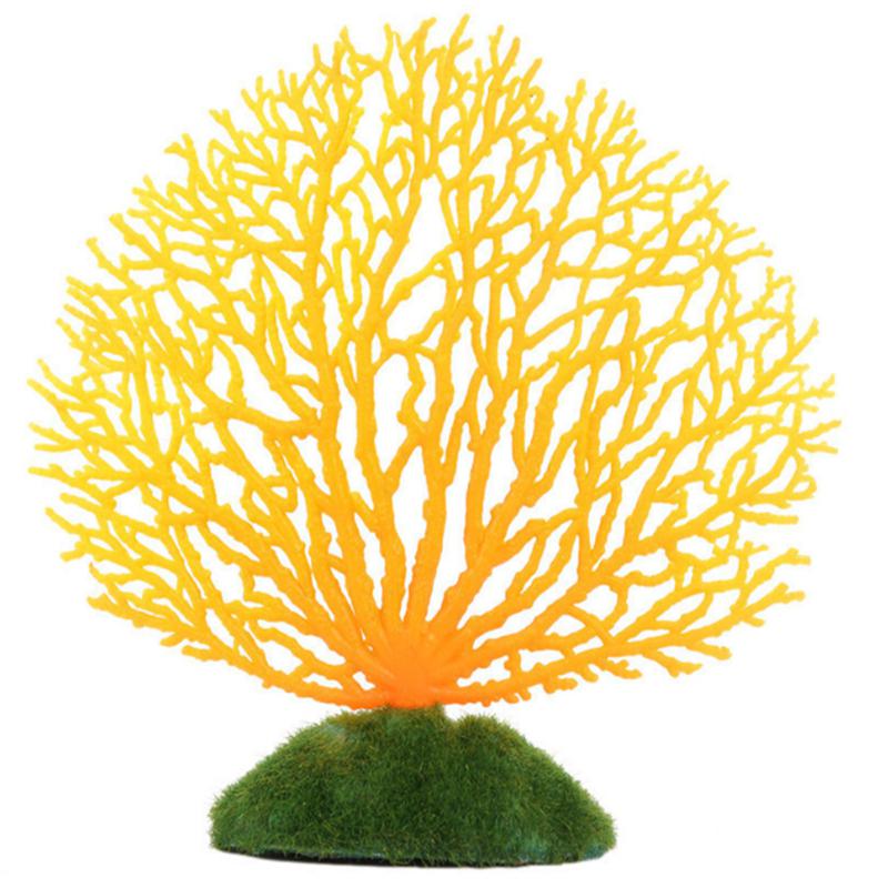 Aquariumdecoratie siliconen kunstmatig koraal aquarium zee kunstmatige plantendecoratie decoratief landschap aquarium accessoires: Geel