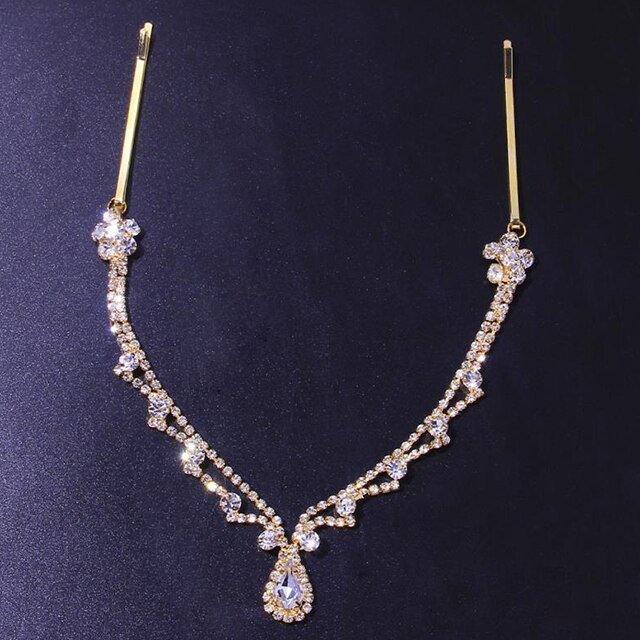 Stonefans – pendentif indien en cristal, chaîne frontale, bijoux, diadème, tête de mariée, cheveux, accessoires,: Gold Type 1