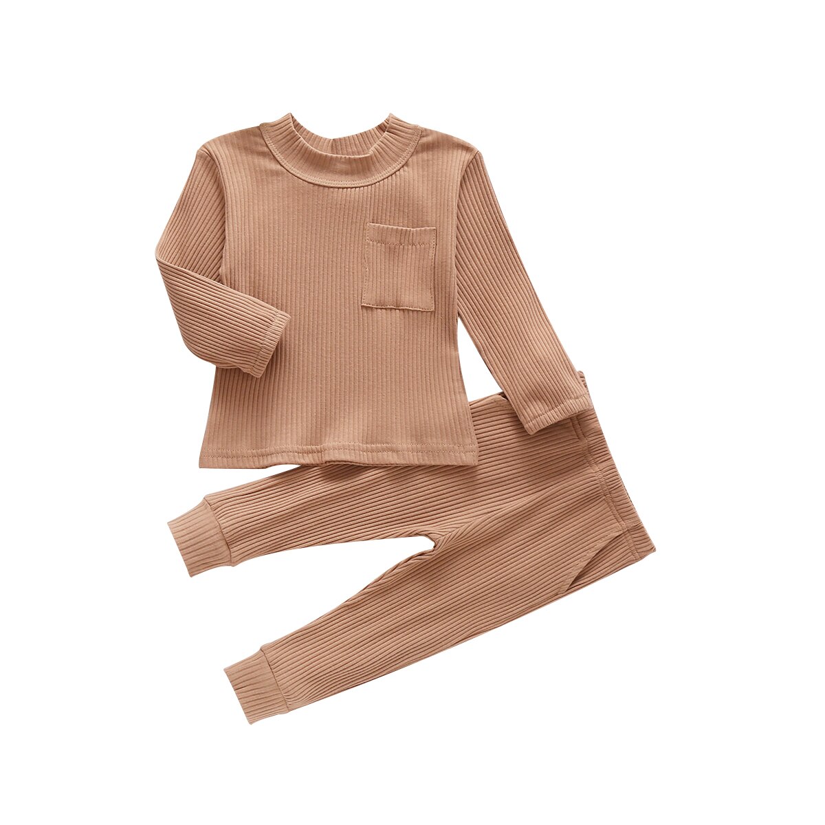 Katoen Casual Herfst Peuter Baby Kleding Solid Pocket Lange Mouwen + Broek Kinderen Baby Meisjes Jongens Outfits Nachtkleding Homewear: COFFEE / 18m