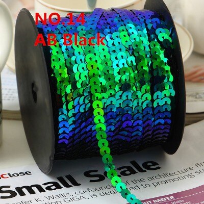 100Yard 6Mm Ab Plating Kleur Spangle Pailletten Lint Op Trim, platte Ronde Sequin Naaien Pailetten String In Roll Voor Wedding Craft: AB BLACK