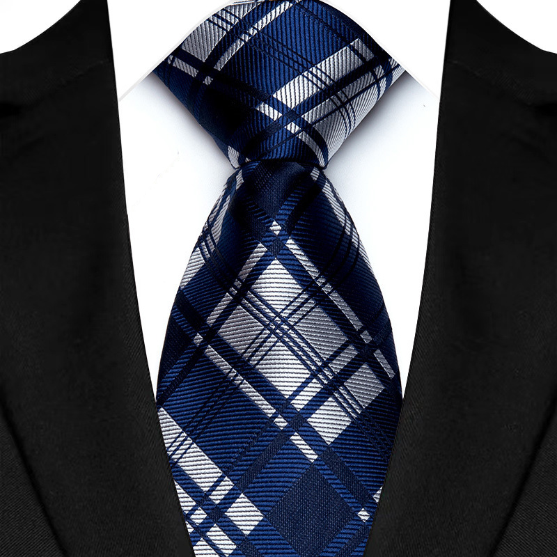 Corbata de lujo de 8CM para hombre, Color azul marino, rayas de puntos, corbata sólida para hombre, novio, corbata tejida de Jacquard para de boda de negocios: Oro
