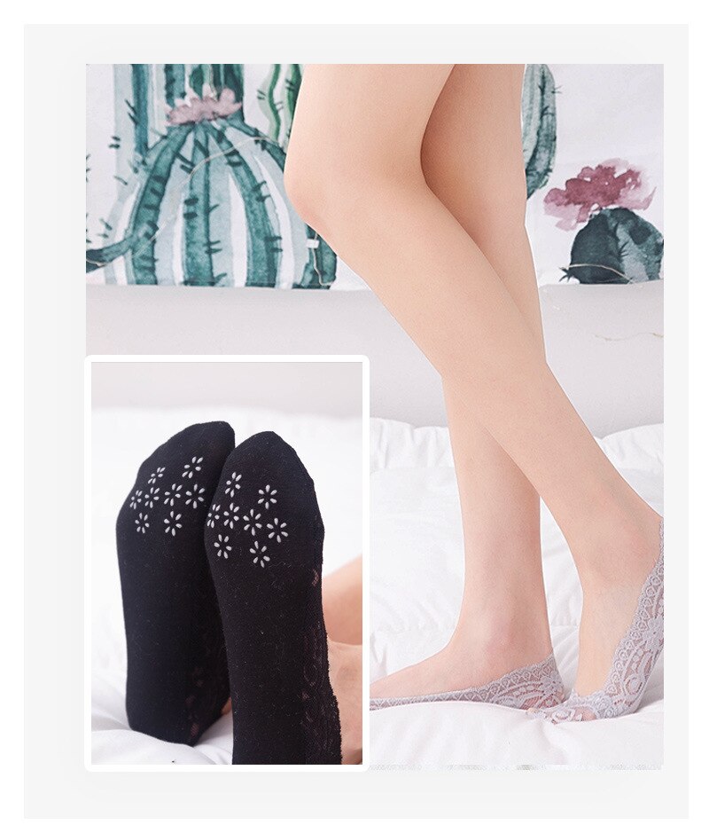 Lot de 10 chaussettes en dentelle pour femmes, lot de chaussettes d&#39;été solides, coupe basse, sans spectacle, en coton, décontractées, fines et invisibles