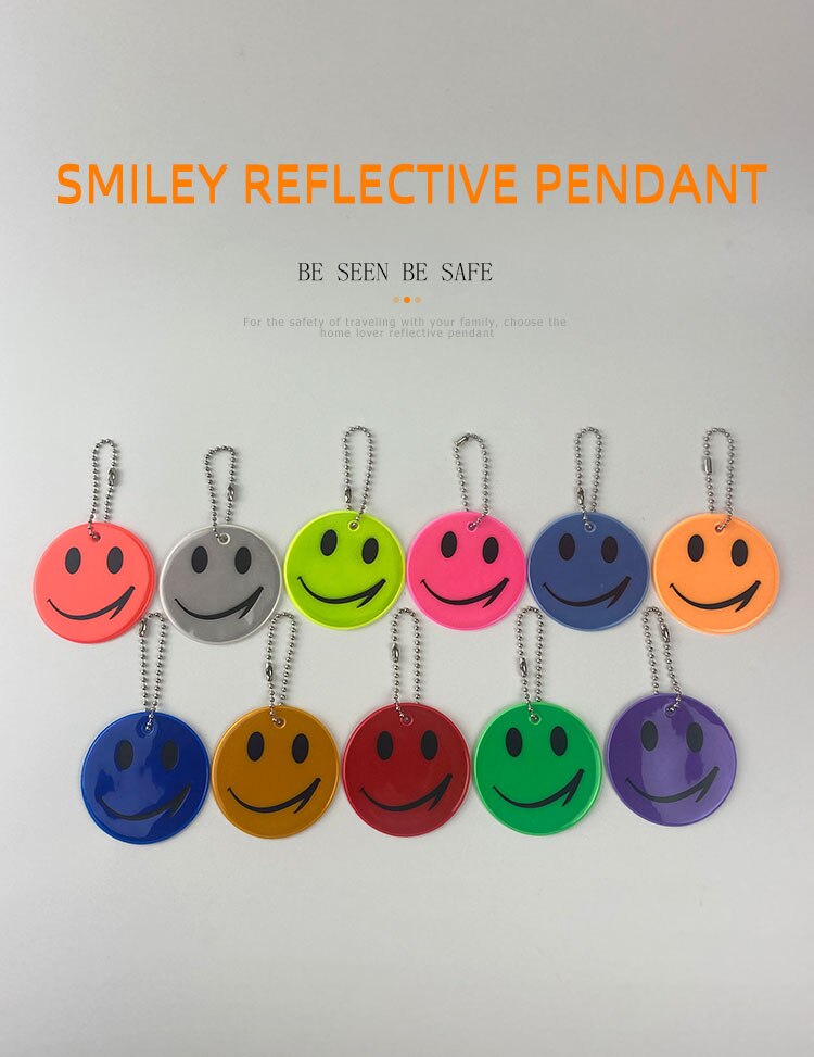 6cm schattige reflecterende smiley sleutelhangers, tashangers, accessoires, sleutelhangers voor zichtbaar verkeer, veilig gebruik 65mm