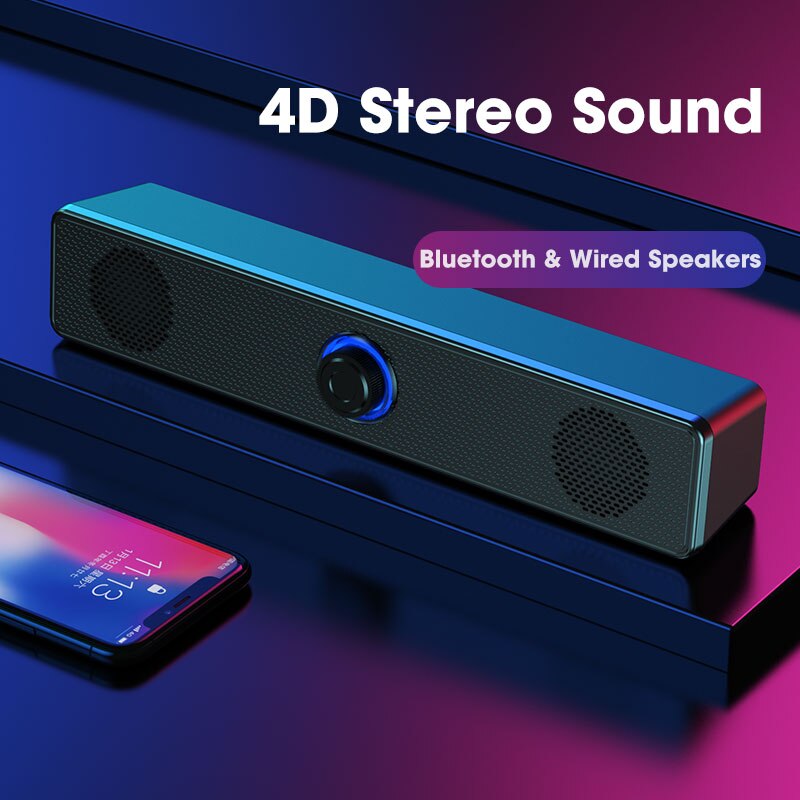 4D Surround Computer Speakers Soundbar Bluetooth &amp; Wired Subwoofer Sound Bar for Laptop PC Home Theater TV Aux Desktop Speaker