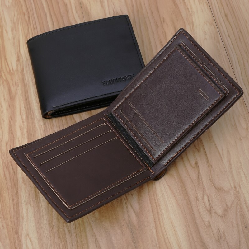 Men's Short Leather Wallet ID Credit Card Holder Billfold Purse Clutch Male Mini Letter Print Photo Wallet