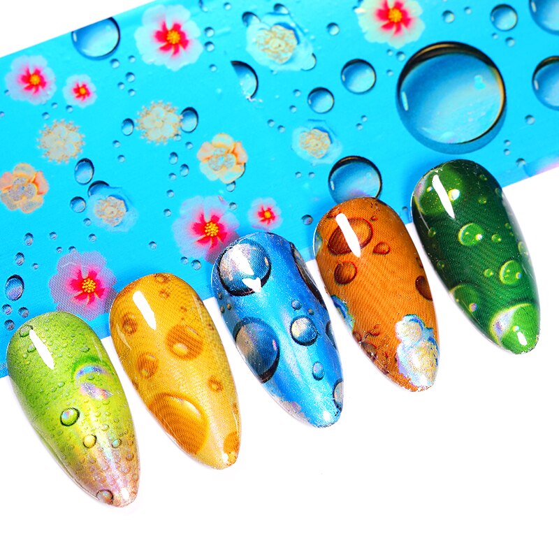 16 Stks/set Holographics Nail Folie Kleurrijke Waterdrop Patronen Nail Transfer Folie Diy Nail Art Decoratie