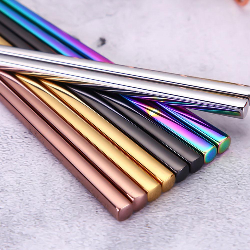 2pcs Steel Chinese Chopsticks Non-slip Reusable Metal Chopstick for Sushi Hashi Food Sticks Tableware Kitchen Tools