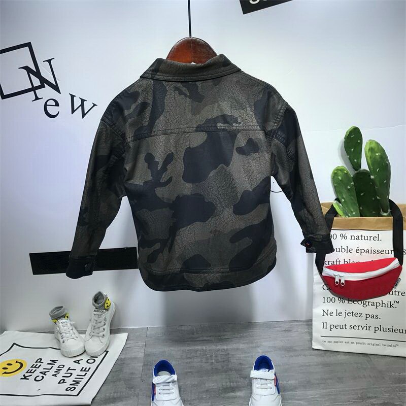 Jongens PU jas Lente Herfst kinderen camouflage lederen 2-6years oude kleur diamond gewatteerde rits jongens jas cool