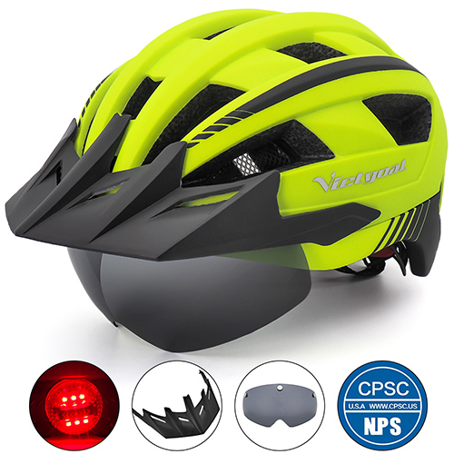 VICTGOAL LED Fietshelm met Zonneklep Goggle voor Mannen Vrouwen Scooter MTB Road Fietshelmen Verstelbare Fiets Veiligheidskappen
