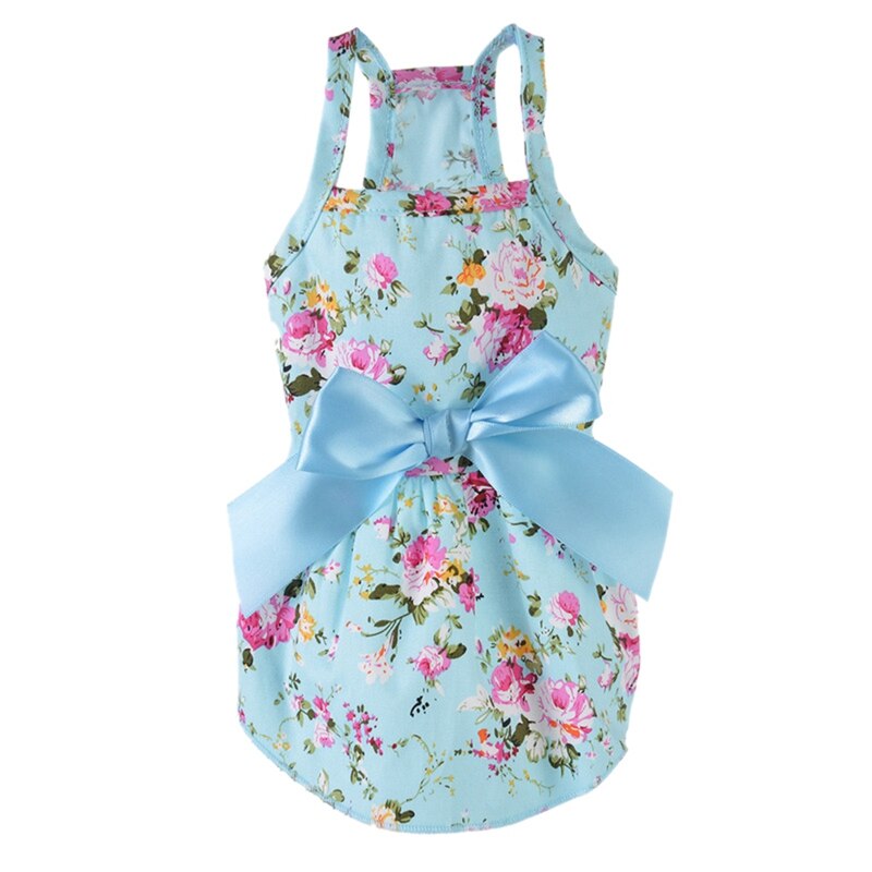 -Vestido de cão de verão de algodão azul estilingue cão saia bowknot camisa roupas de aniversário pequeno filhote de cachorro respirável vestido fresco para cães: Azul / S