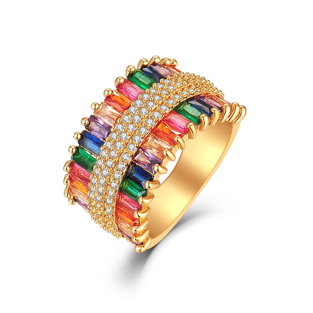 Anelli di pietra arcobaleno colorato della boemia per le donne Ice Out CZ Boho gioielli accessori di lusso regalo di cristallo all&#39;ingrosso per ragazza KBR428: 8 / KBR430