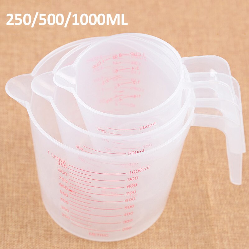 3Pcs 250ml/500ml/1000ml Measuring Cups Clear Plastic Graduated Measuring Cup for Baking Kitchen Flour Sugar Water