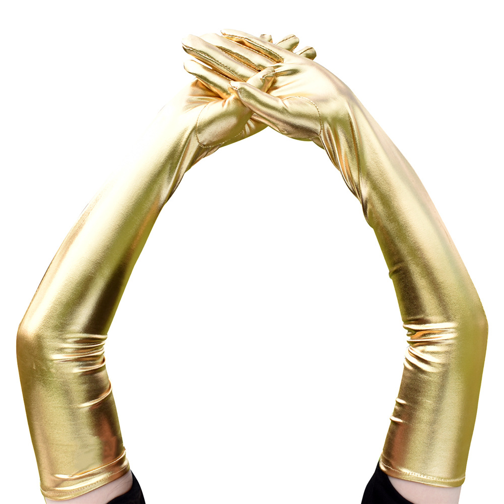 Gant Long et Sexy en cuir PU extensible, moulant, Punk, Rock, Hip Hop, Jazz, Disco, danse, mitaines métalliques brillantes, accessoire de Cosplay