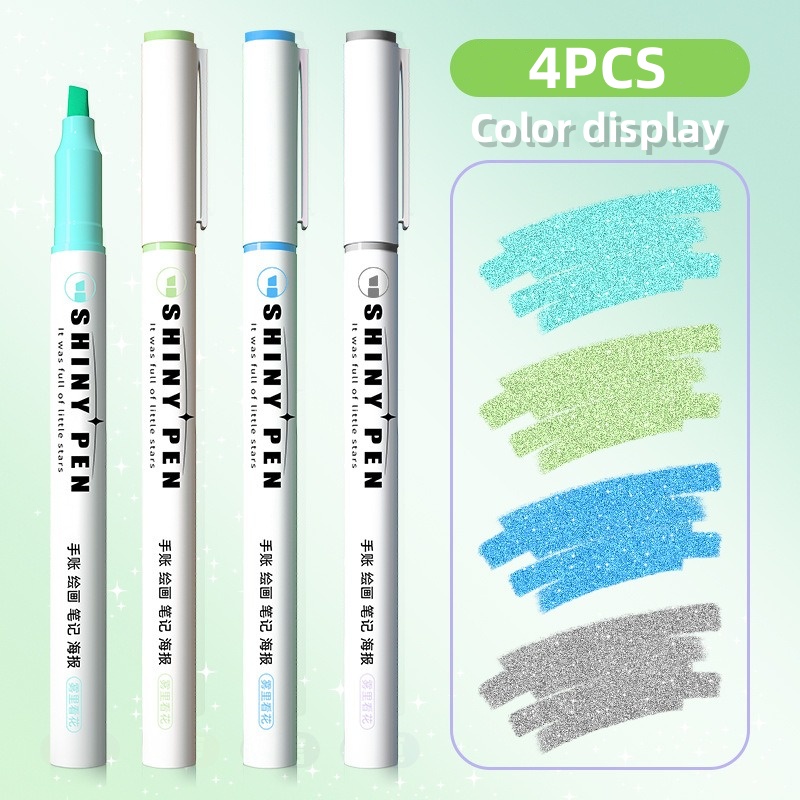 Ensemble de stylos brillants de couleur scintillante, surligneur scintillant, marqueur de 4mm, brosse pour dessin, peinture, école d'art, paillettes métalliques, 4 pièces: Lavande