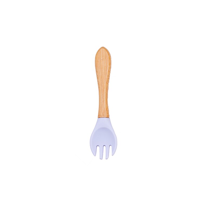 1pc Holz Silikon Baby Löffel Gabel Sicherheit Fütterung Geschirr Umwelt freundliche Kleinkind Baby Fütterung Zubehör Utensilien: Violett