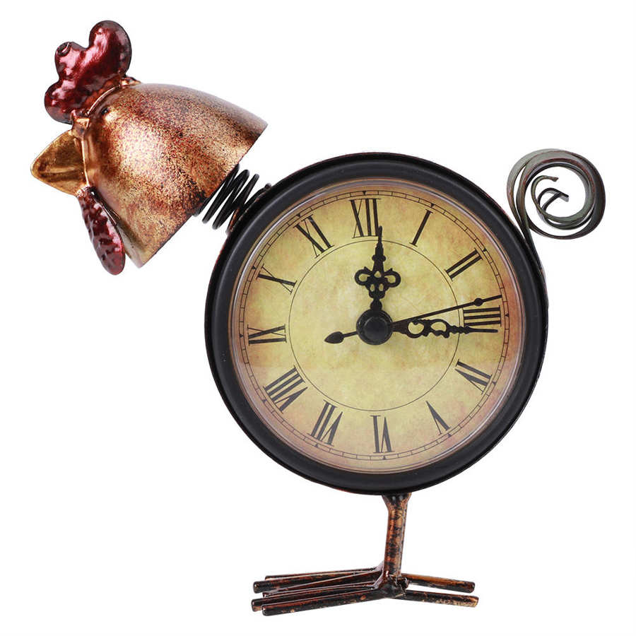 Europæisk retro stil kyllingformet jern ur skrivebord bord ur hjem ornament håndværk