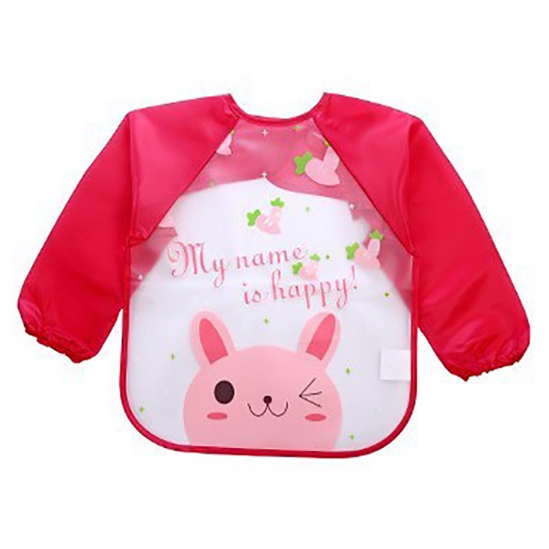1Pcs Waterdichte Baby Schort Cartoon Patroon Baby Slabbetjes Schort Eva Leuke Lange Mouwen Baby Burp Doek Slabbetjes: Pink bunny