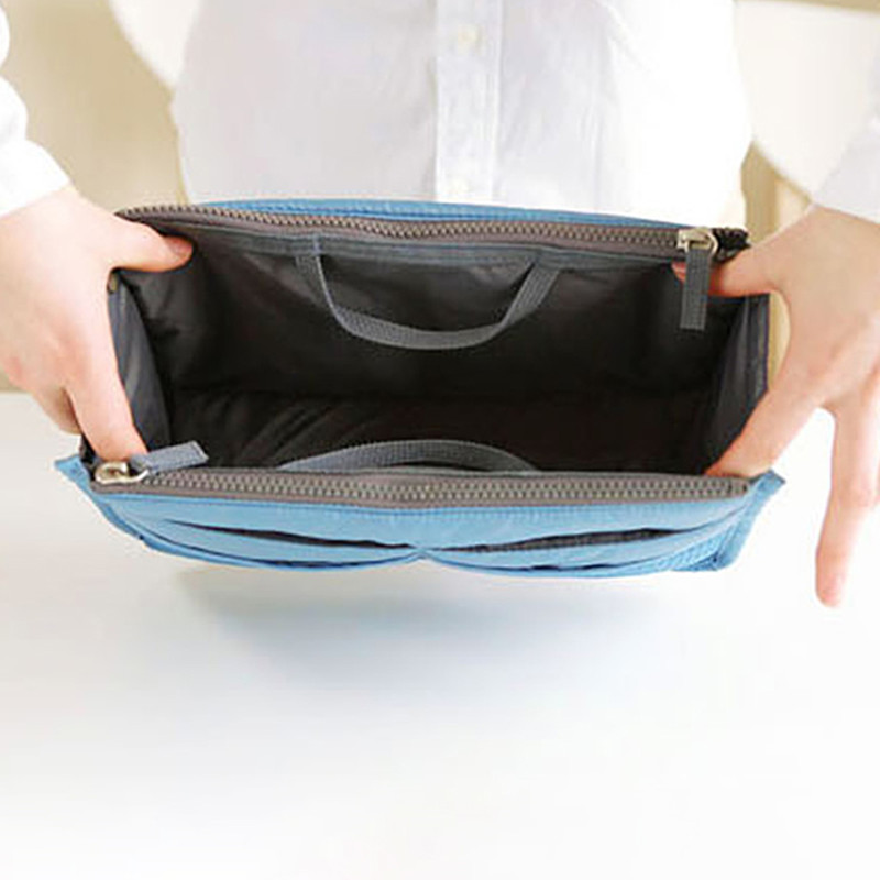 Bolsa organizadora de nailon para mujer, bolso organizador de viaje con forro grande, bolsa de cosméticos para maquillaje, bolso de mano barato para mujer