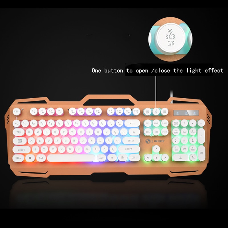Mechanical Feel Wired Keyboard Mouse Sets Round Key Cap Retro Gaming Key board Multimedia Button PC Metal panel Keyboards LED