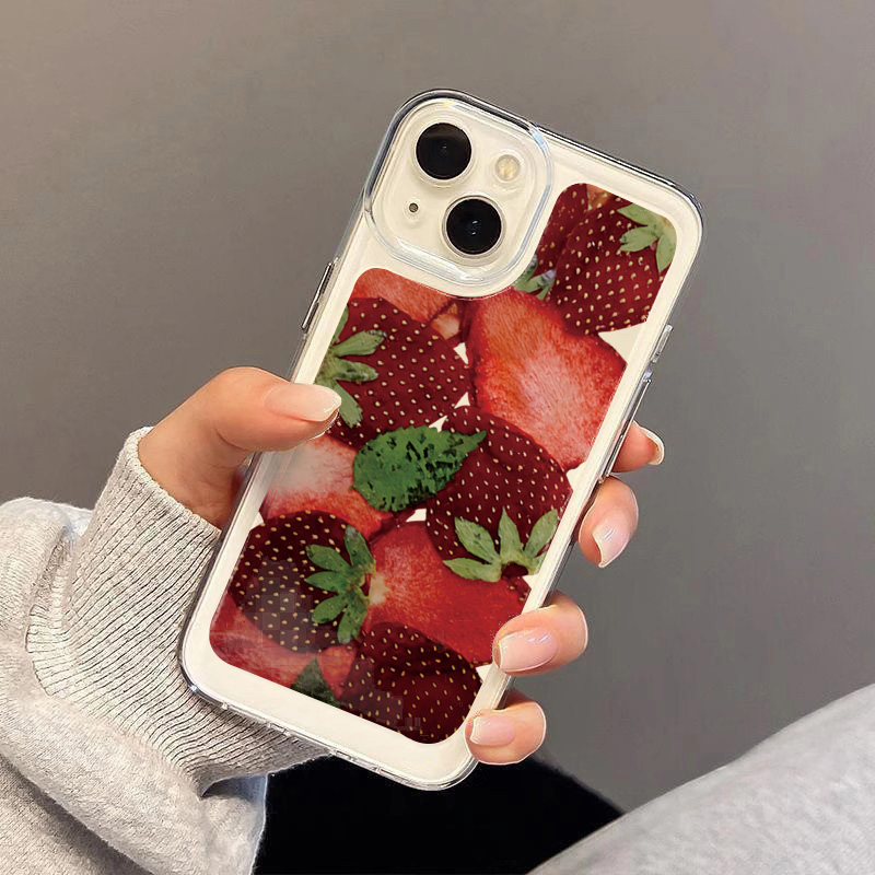 INS Korean Strawberry Pattern Phone Case for iPhone 16 15 14 13 12 11 Pro Max Mini X XS XR 7 Plus SE4 16E Soft Shockproof Cover