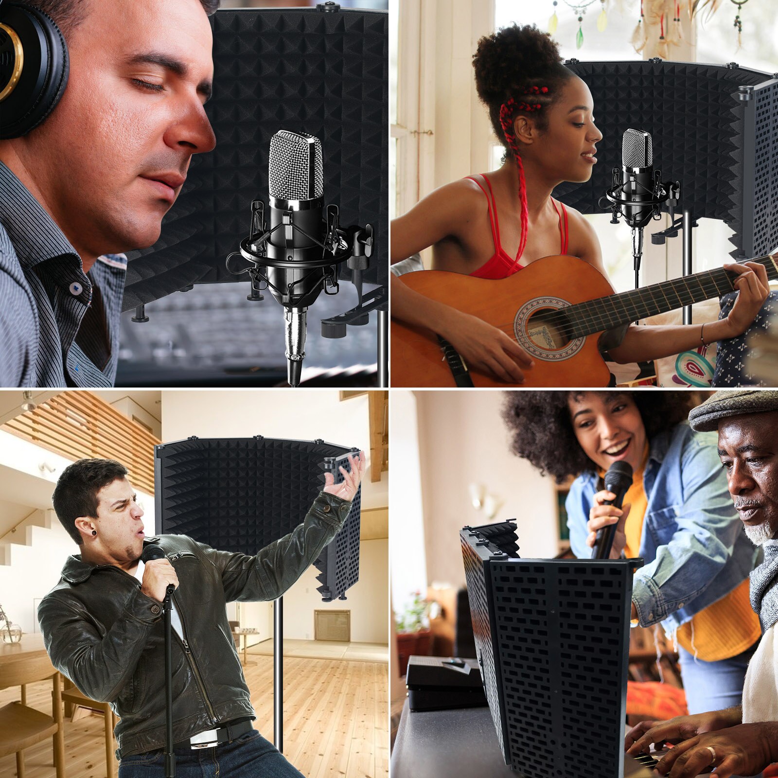 Microfoon Isolatie Shield 5-Panel Wind Screen Voor Opname Studio Opvouwbare High-Density Absorberende Spons