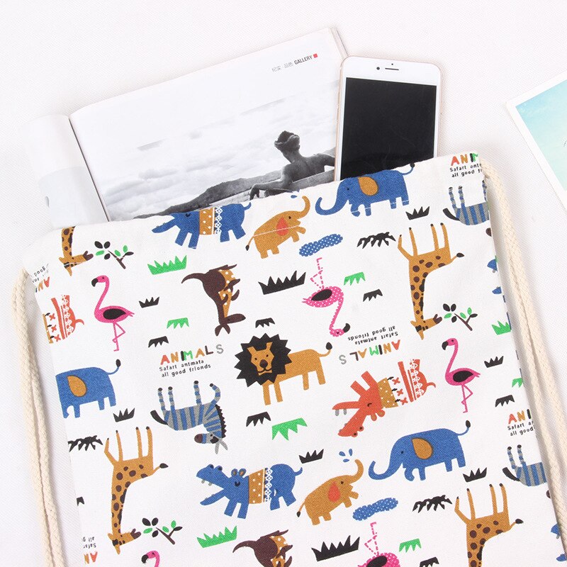 Originele cartoon trekkoordtas dierenprint dierentuin student schoenen tas schattige canvas reis opberg schouder trekkoord rugzak