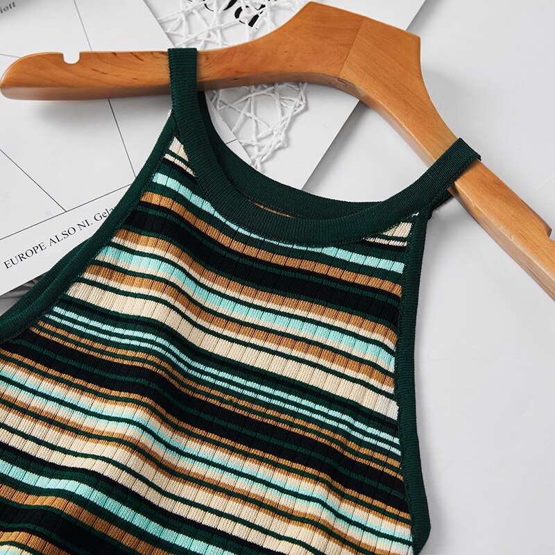 Sommer strikket stribet sweater kvinder tank tops kvinder afslappet ærmeløs grime top kvindelig kontor dame