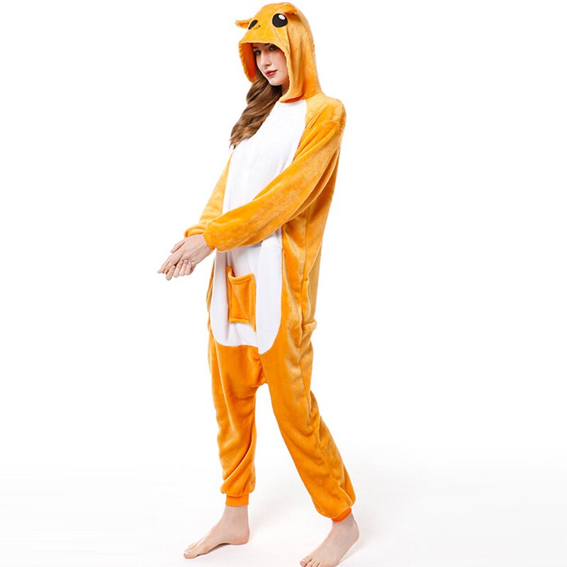 Los adultos canguro pijamas de invierno de las mujeres de ropa de dormir Unisex animales bonitos de dibujos animados Conjunto de pijama de niños con capucha Pijamas ropa de dormir