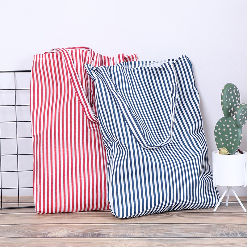 Femme femmes étudiant coton lin sac à bandoulière unique Durable rayé sacs à provisions 1 pièces fourre-tout