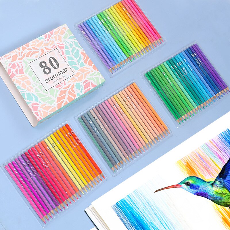 Brutfuner 80 COLORS Soft Trendy Pastel Colors Non-toxic Color Pencil Colour Pencils Set For Coloring School Art Supplies