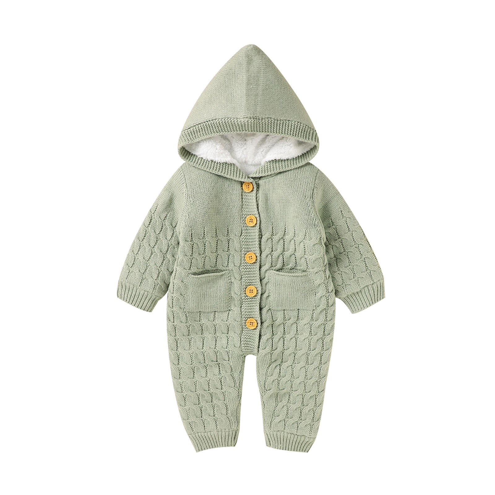 Kleinkind Baby Mädchen Jungen Winter warm Mit Kapuze Gesamt Einfarbig Lange Ärmel Taste Nieder Kabel betroffen Voll Karosserie: Grün / 12m