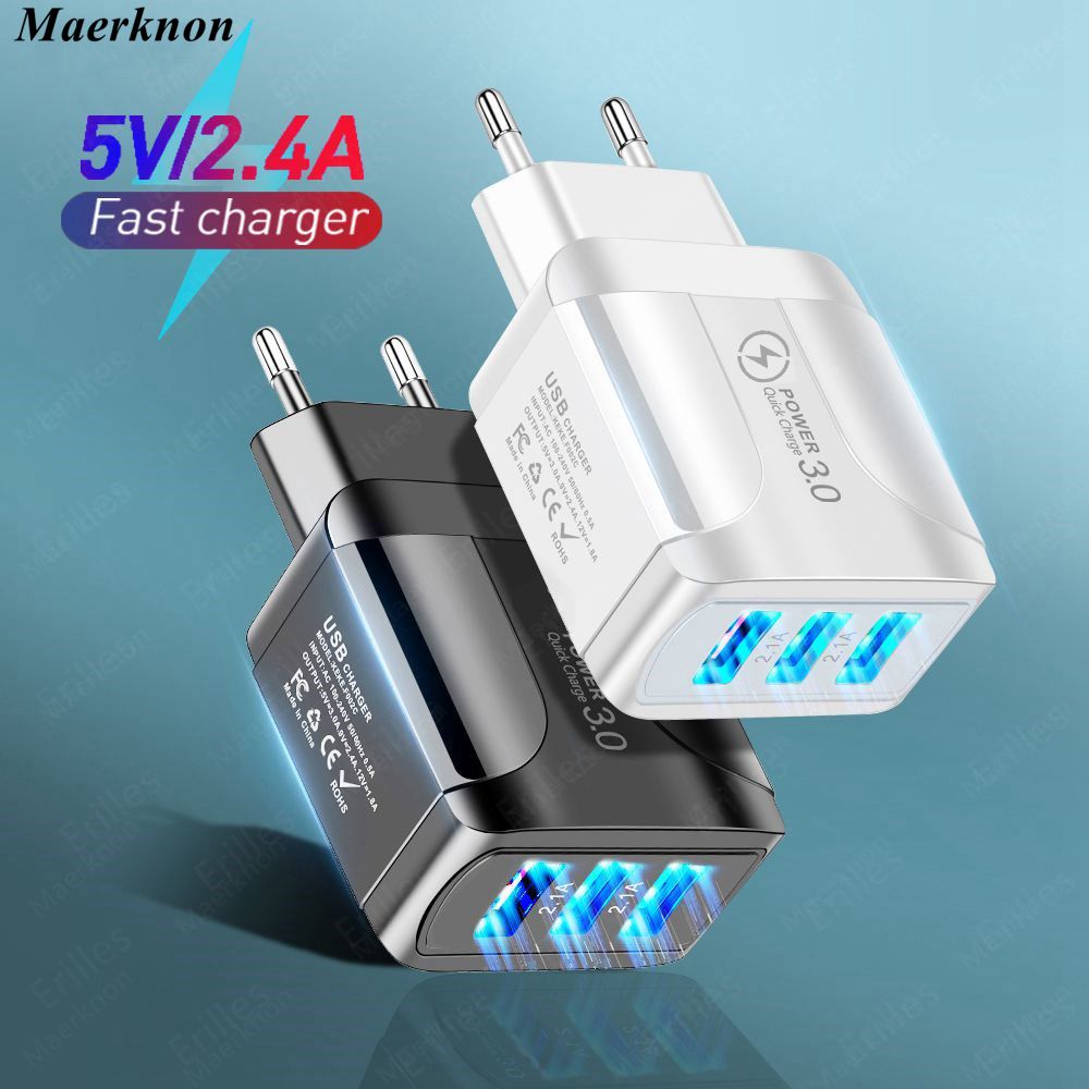 Quick Charge 3.0 Usb Lader Adapter Voor Iphone 11 Pro Max Xiaomi Eu Plug 3 Poorten Usb QC3.0 Snel Opladen mobiele Telefoon Oplader