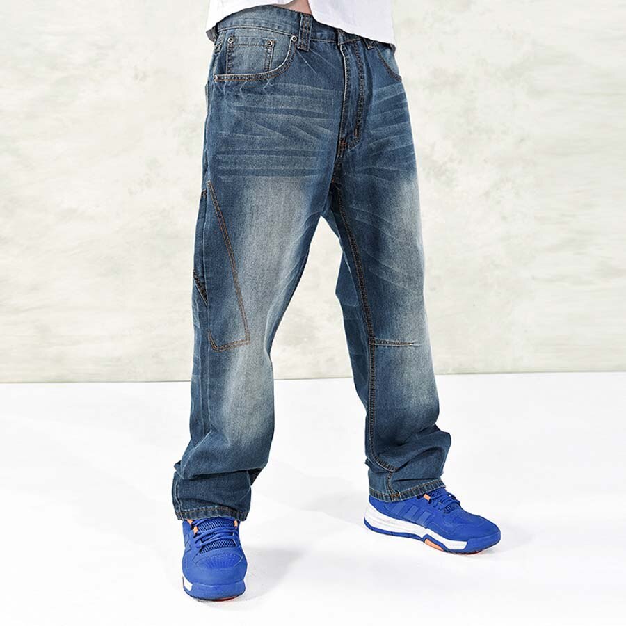 Amerikaanse stijl heren jeans wijde pijpen casual hiphop harem denim broek skateboard rechte losse baggy broek grote maat 30-46