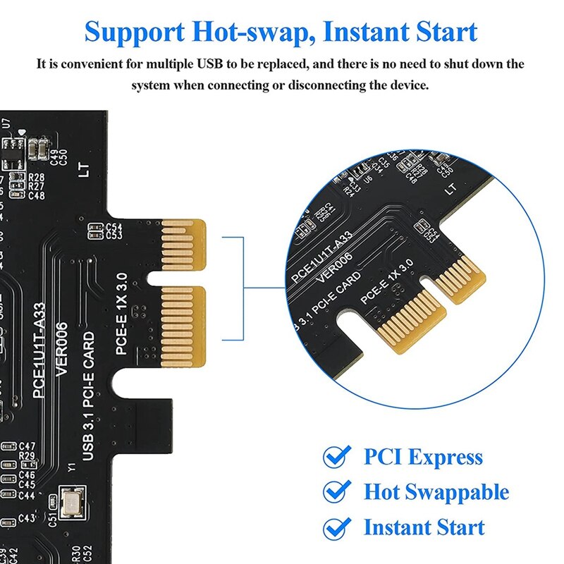 PCIe to USB 3.2 Gen1 Card with 5 Gbit/S Bandwidth 2-Port (USB-A + USB-C) USB PCIE Card Supports for Windows 10/8/LINUX