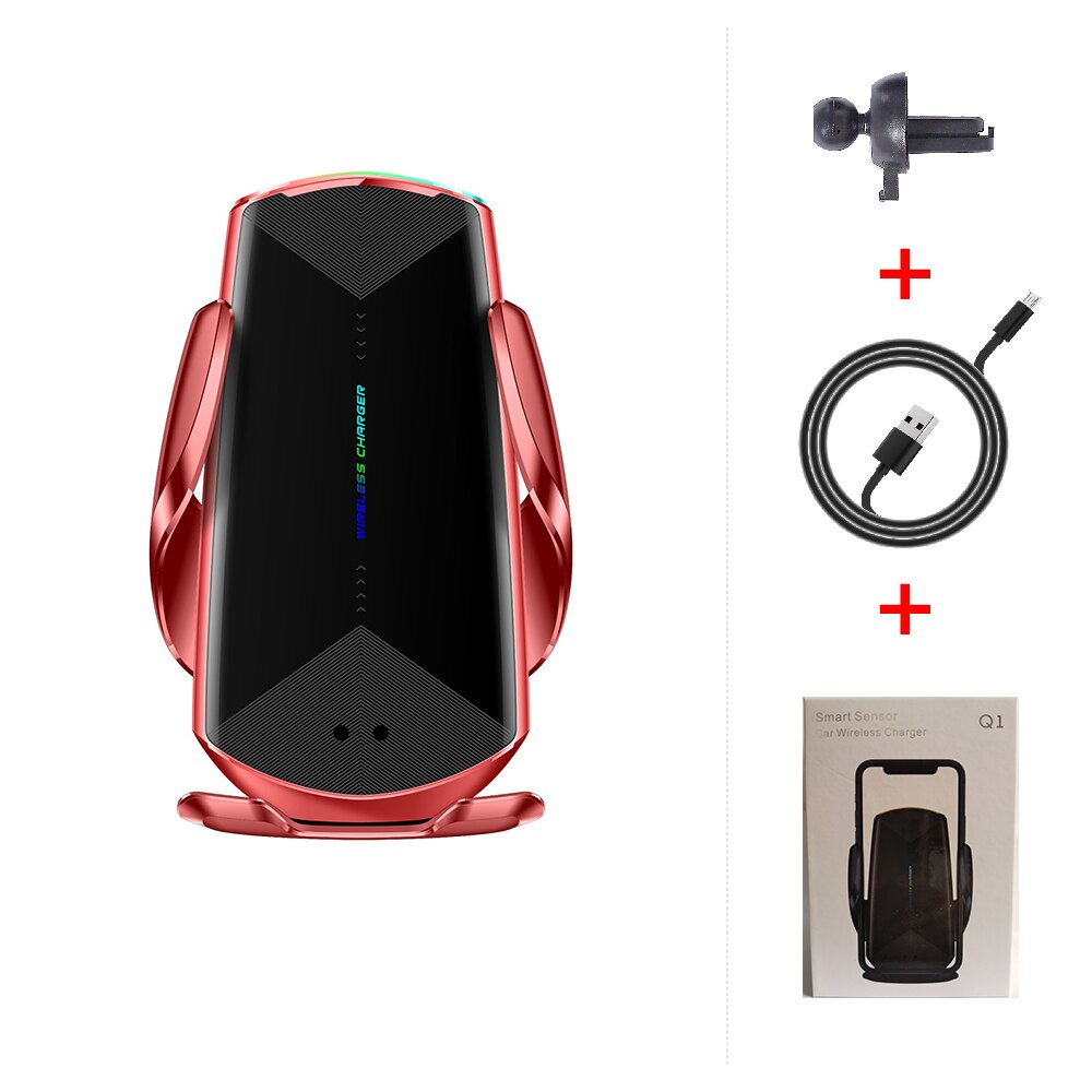 Qi Caricabatteria Da Auto Senza Fili 15W Automatica Morsetto Carica Rapida foriphone 11 pro forHuawei P40 pro Mate30 pro Sensore A Infrarossi supporto: Red