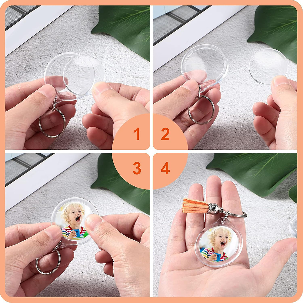 Porte-clés avec cadre Photo en acrylique, 100 pièces, avec glands, insertion personnalisée, Photo vierge, projets de bricolage